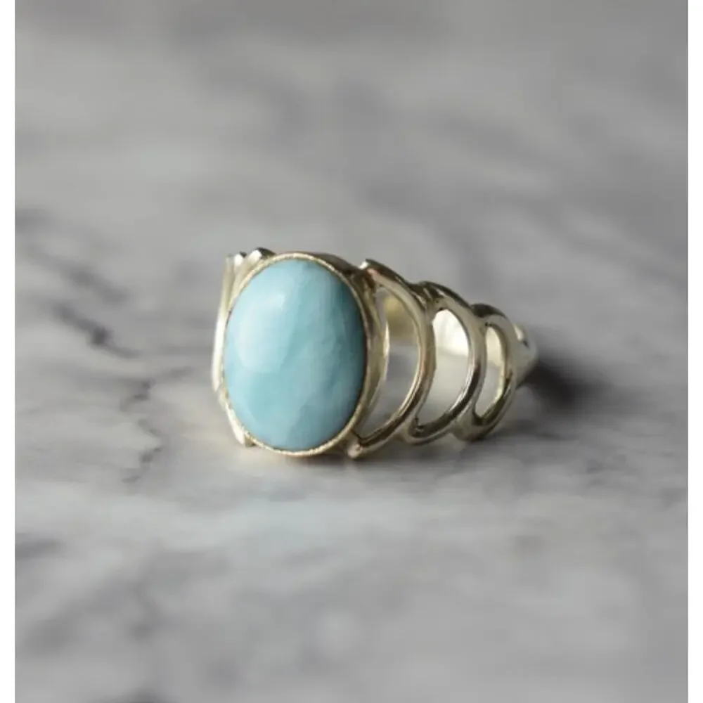 925 Sterling Silver Larimar Ring Size 7